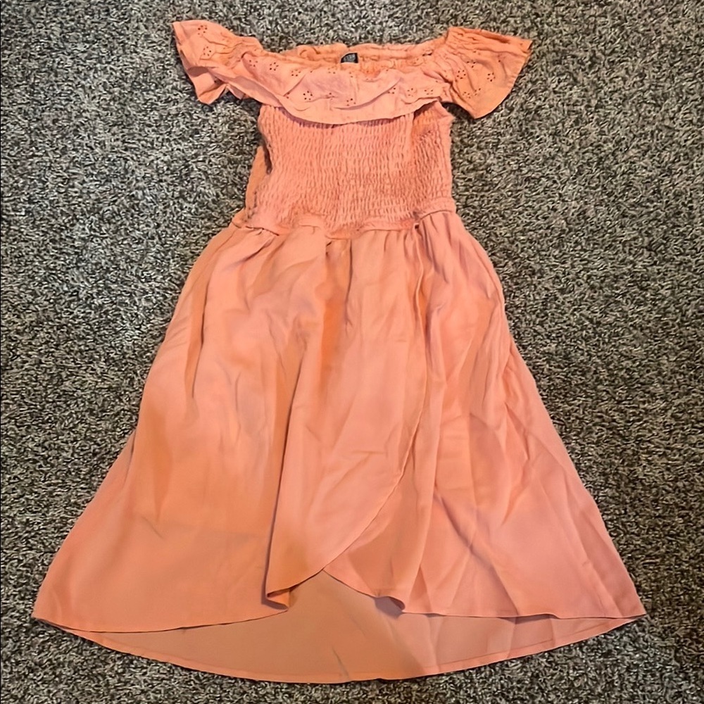 Charming Peach Off-Shoulder Kids Dress
